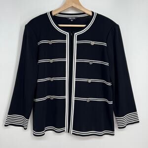 Misook Cardigan Sweater Women Petite Large Military Row Button Black White